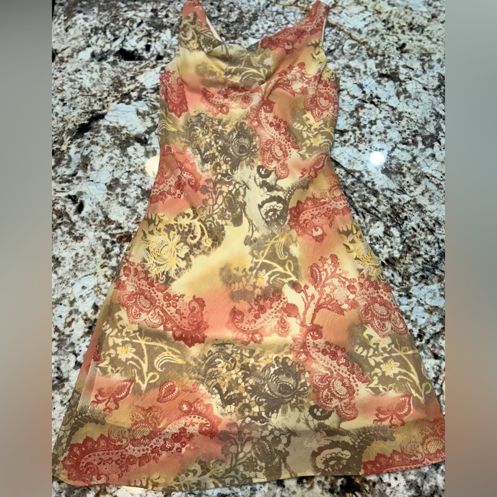 Vintage F.L.P. Faith Love & Passion Orange Paisley Chiffon Midi Dress Lined S 10